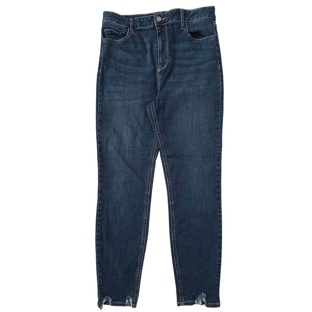Cello Womens High Rise Skinny Jeans Dark Wash Distressed Released Hem Size 13